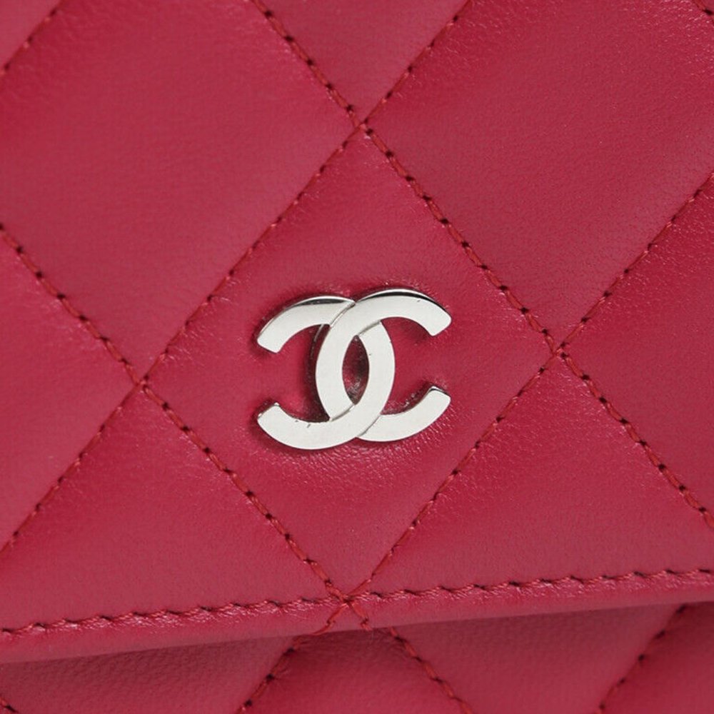 Wallet on Chain WOC Red Quilted Lambskin Leather CC Crossbody Bag - Picture 4 of 7